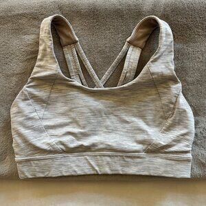 Lululemon Grey + White Energy Sports Bra with Criss Cross Back Detail - Size 6